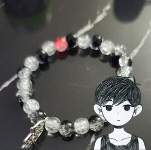 Black and White OMORI Themed Glass Bead Bracelet